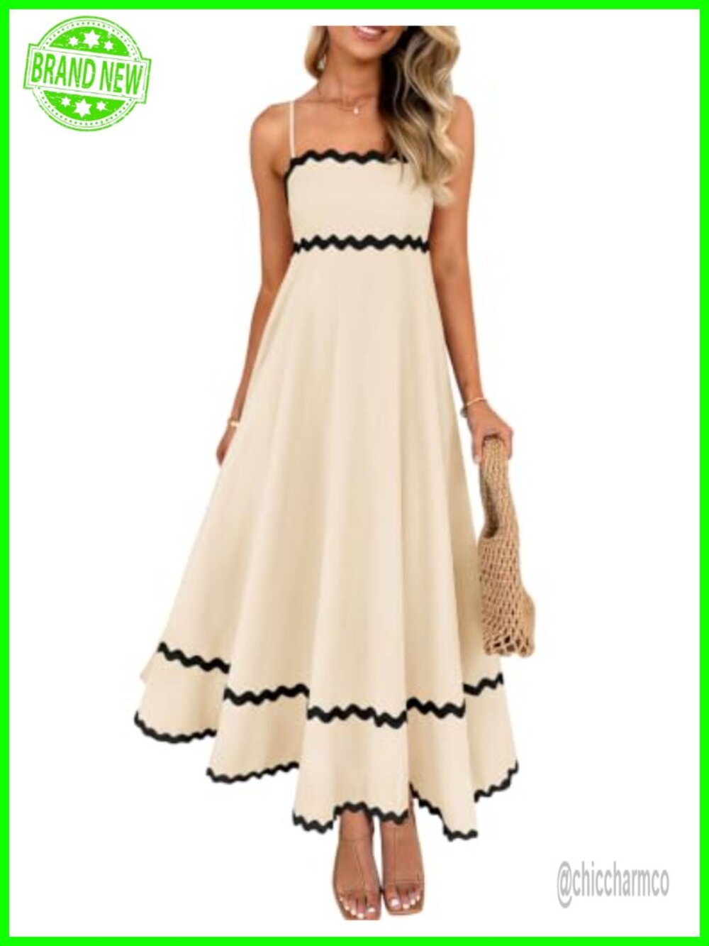 ZESICA Women's Summer Spaghetti Strap Midi Dress Smocked Backless Square Neck